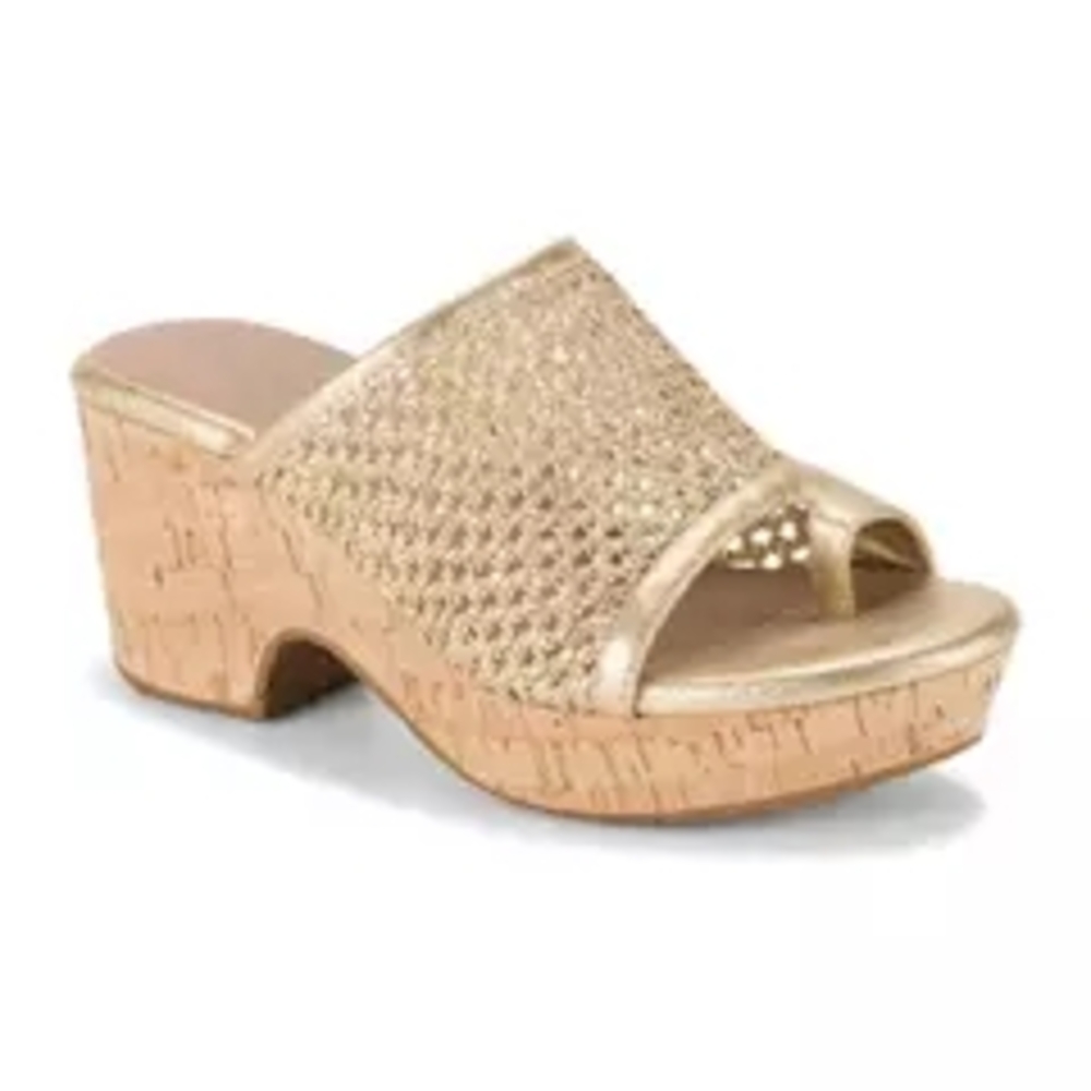 BareTraps Gold Mules with Cork Platform Maia
